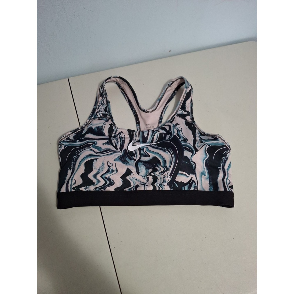 Nike Dri-Fit Classic Marble Print Pink Black Teal Racerback Sportsbra Large